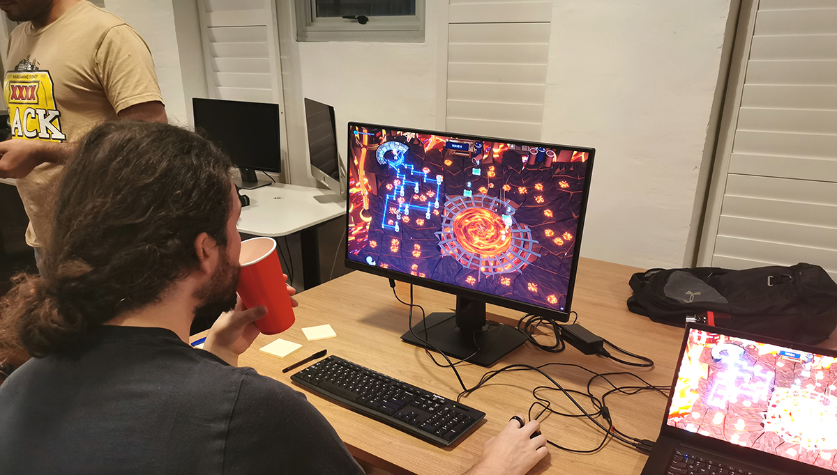 Photograph of someone playing Frankenstorm TD.