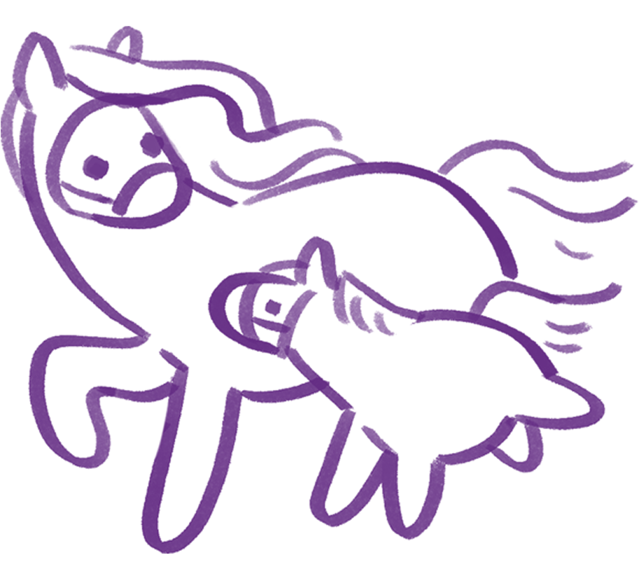 An illustration of a horse guiding a foal.